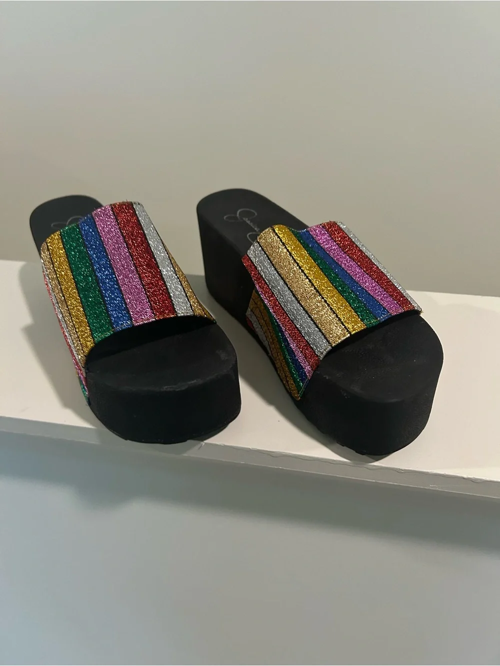 Jessica Simpson Multicolor Glitter Stripe Slide Sandals size 7